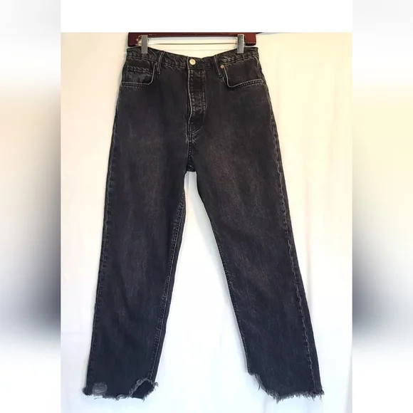 Free People We The Free Tapered Baggy Boyfriend Jeans 28 Frayed Hem High Rise - Picture 3 of 8